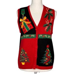 Vintage Kathie Lee Collection Christmas Grandma Sweater Vest Embellished Women S